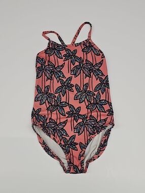 Hanna Andersson Coral Pink Palm Tree One-Piece Swimsuit
